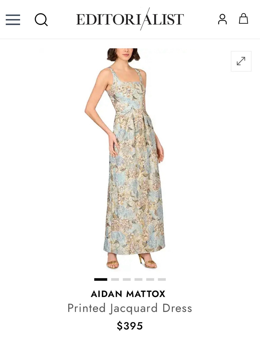 Aidan Mattox Pale Blue and Cream Floral Jacquard Maxi Dress